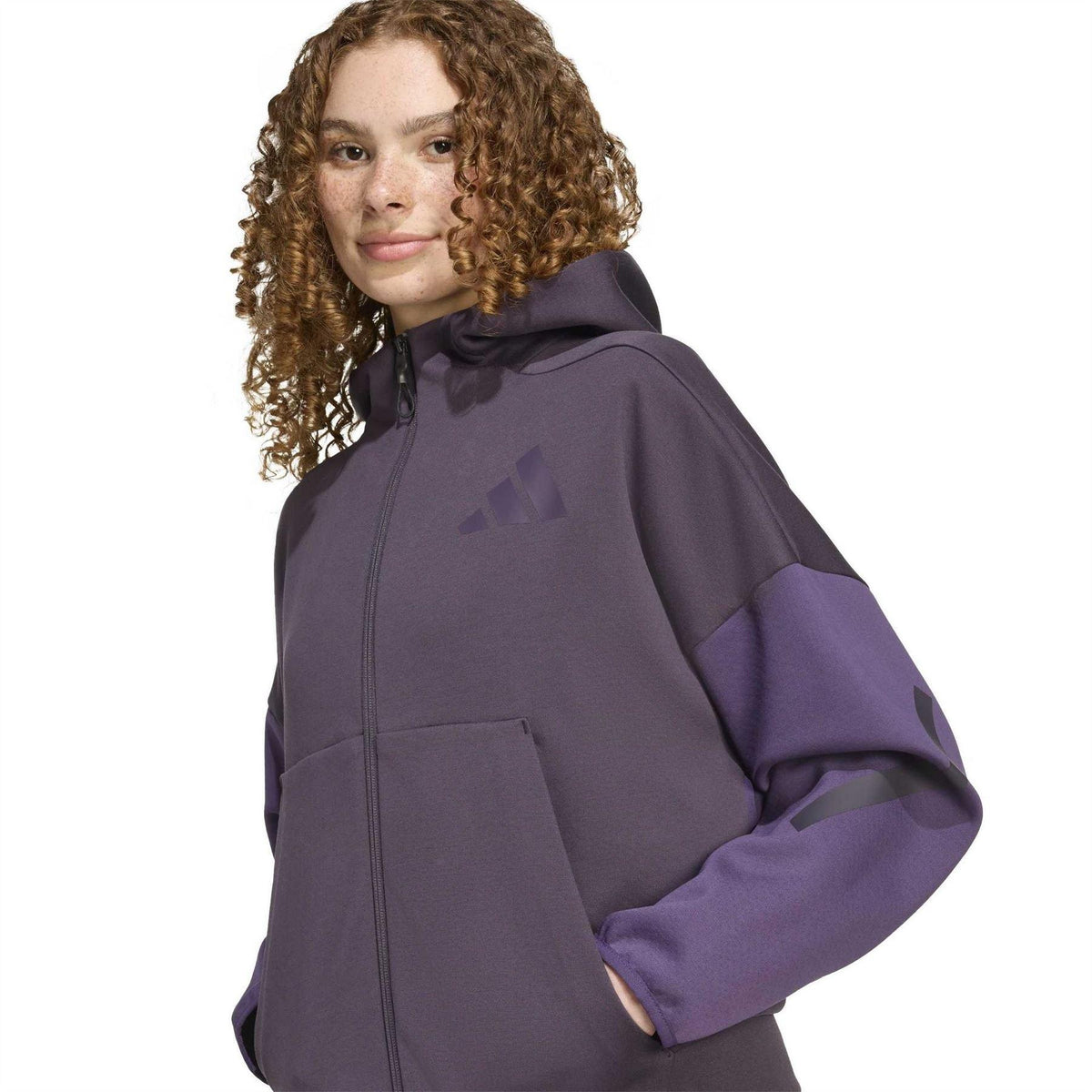 Aurora Black - Pack Shot - Adidas Womens-Ladies Z.N.E. Relaxed Fit Full Zip Hoodie