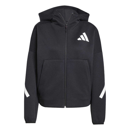Black - Front - Adidas Womens-Ladies Z.N.E. Relaxed Fit Full Zip Hoodie