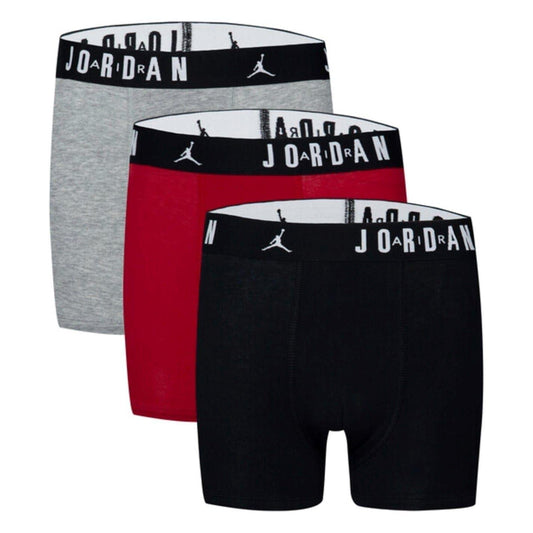 Black-Grey-Red - Front - Nike Boys Air Jordan Boxer Shorts (Pack of 3)