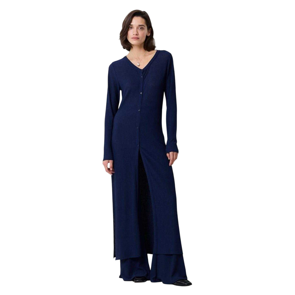 Blue - Side - French Connection Womens-Ladies Meera Ribbed Maxi Dress