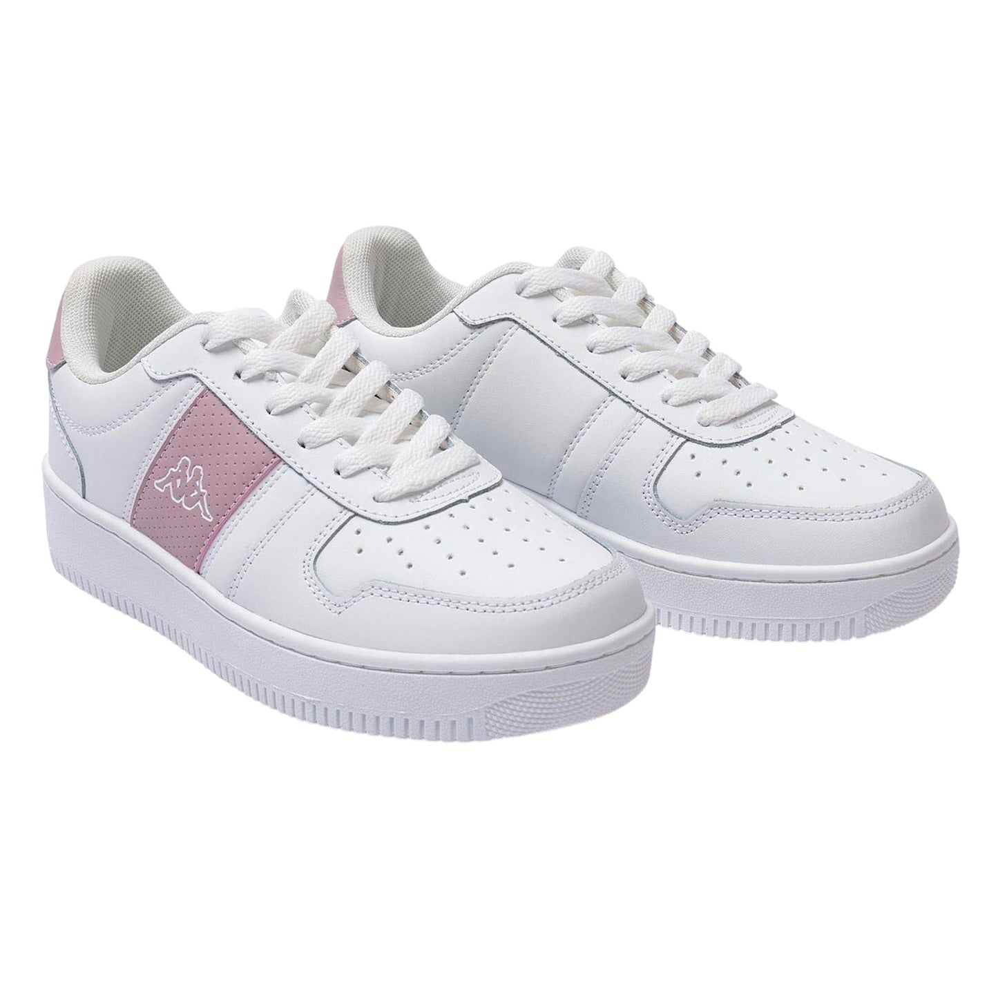 White-Pink - Lifestyle - Kappa Childrens-Kids La Morra Leather Platform Trainers