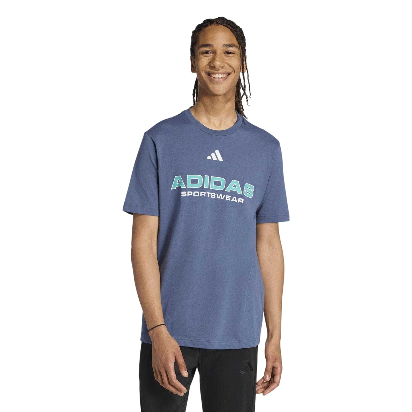 Navy-Teal - Side - Adidas Mens House Of Tiro Linear Regular T-Shirt