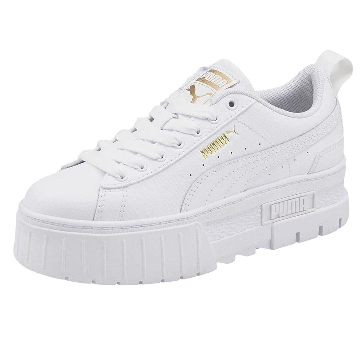 White - Lifestyle - Puma Womens-Ladies Mayze Leather Platform Trainers
