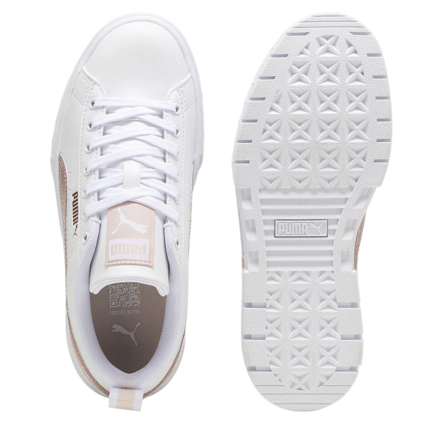 White-Glitter White - Lifestyle - Puma Womens-Ladies Mayze Leather Platform Trainers