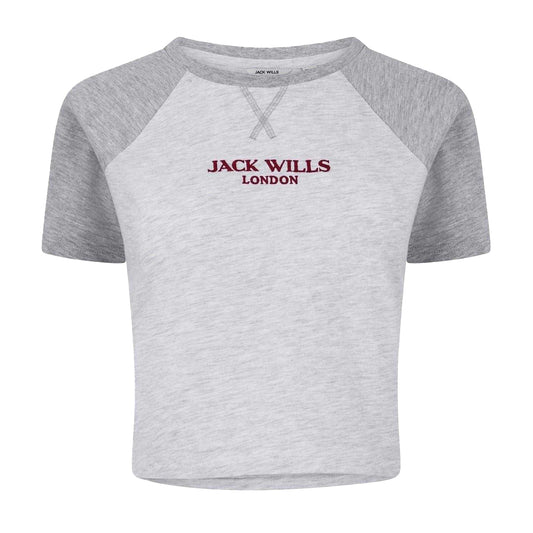 Grey Marl Marl - Front - Jack Wills Womens-Ladies Lettering Oversized Crop T-Shirt