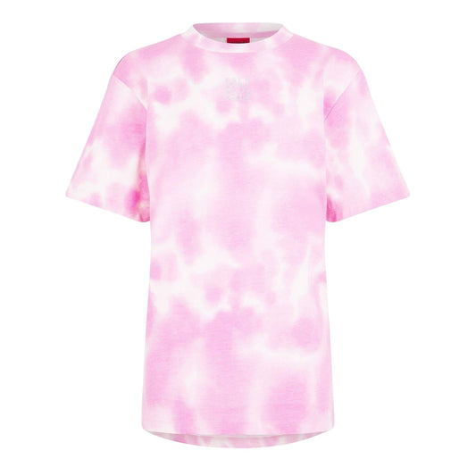 Medium Pink - Front - Hugo Womens-Ladies Tie Dye Crew Neck T-Shirt