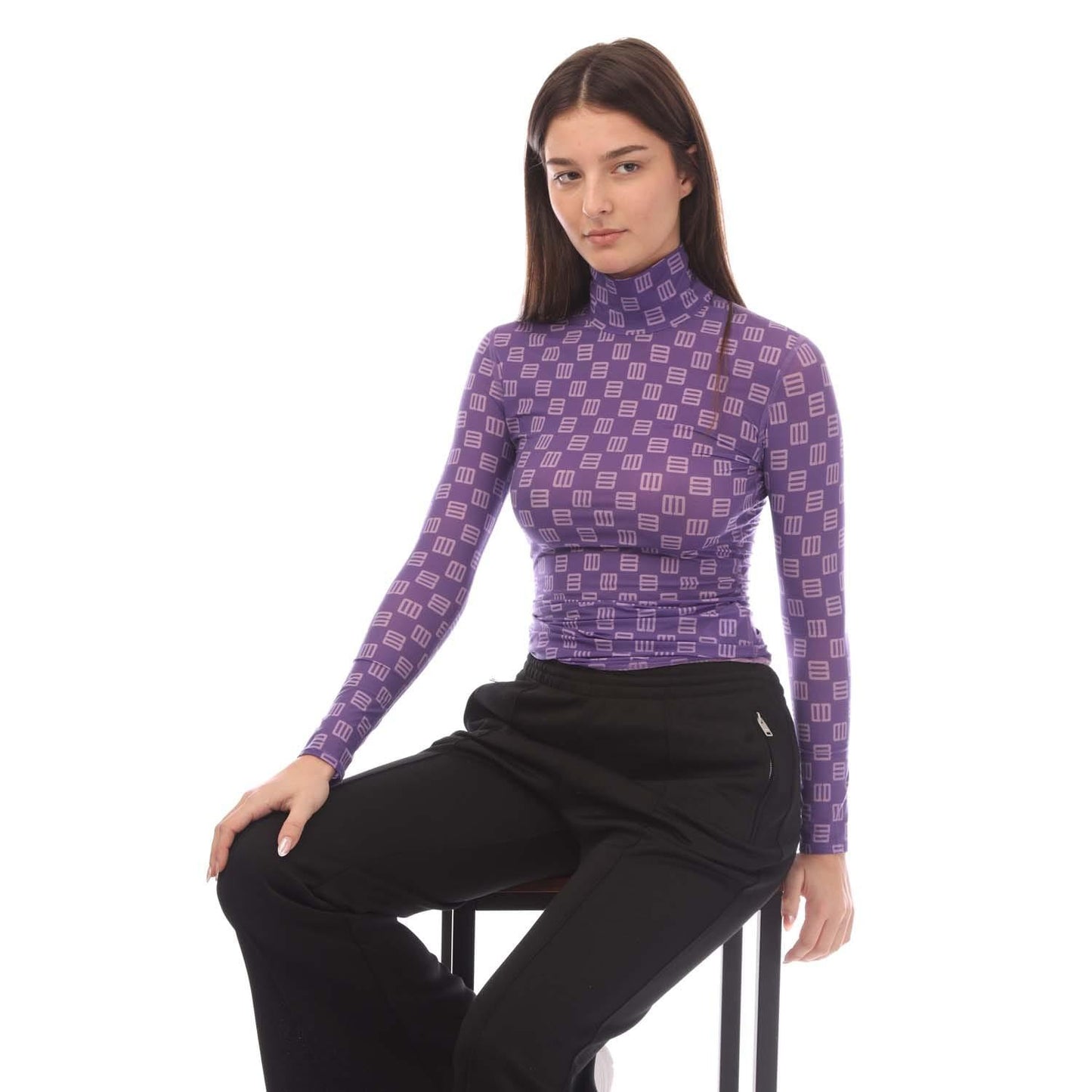 Purple - Lifestyle - Ambush Womens-Ladies Monogram Turtle Neck Fitted Top
