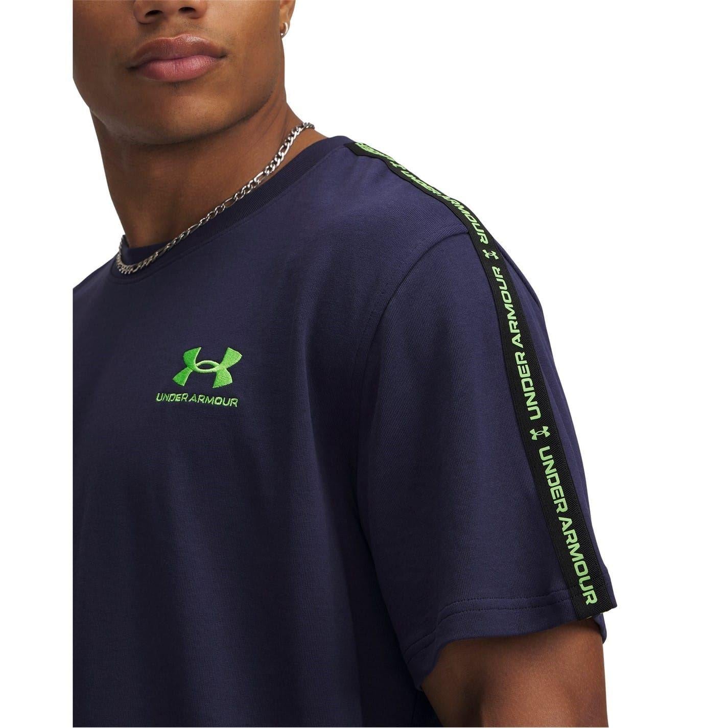 Navy-Cyber Green - Side - Under Armour Mens Icon Crew Neck Regular T-Shirt