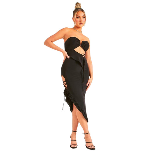 Black - Front - Missy Empire Womens-Ladies Lace Up Midi Skirt