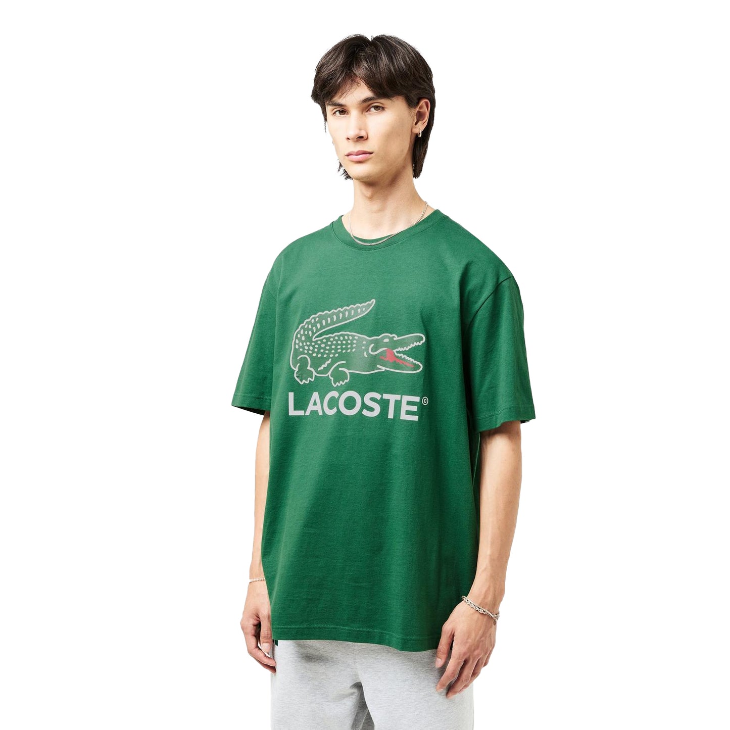 Green - Side - Lacoste Mens Crocodile Print Regular T-Shirt