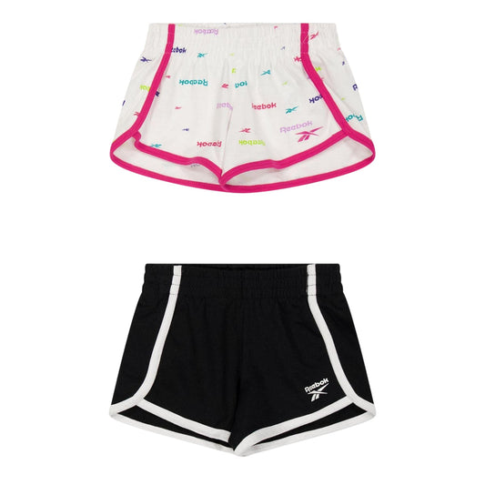 White-Black - Front - Reebok Girls Jersey Shorts (Pack of 2)
