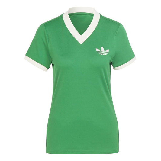 Green - Front - Adidas Womens-Ladies Originals Trefoil V Neck Short-Sleeved T-Shirt
