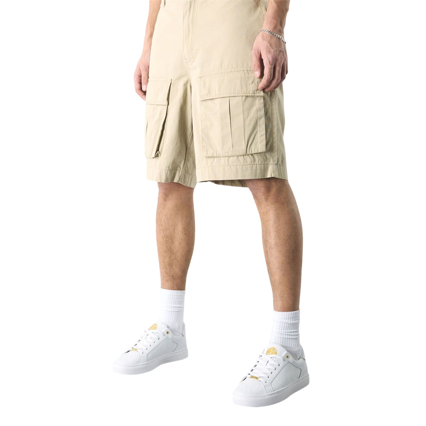 Sand - Back - Pretty Green Mens Cotton Cargo Shorts