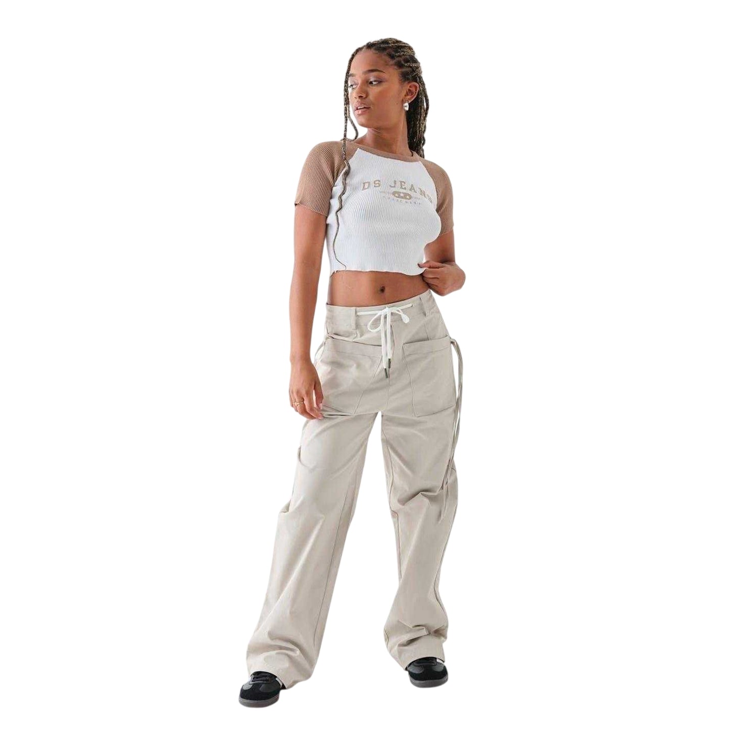 White - Lifestyle - Daisy Street Womens-Ladies Knitted Crew Neck Regular Crop T-Shirt