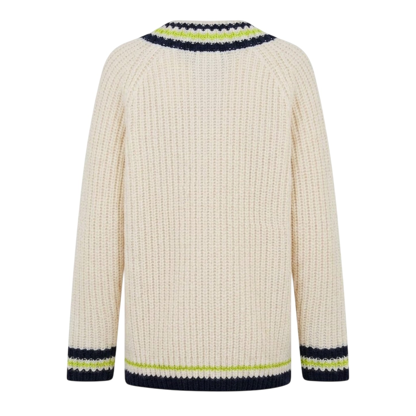 Cream-Black - Back - Lacoste Womens-Ladies Striped V Neck Relaxed Fit Sweater Top