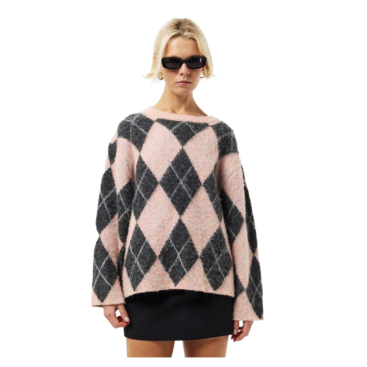 Pink-Black - Lifestyle - Edited Womens-Ladies Harriet Argyle Drop Shoulder Jumper