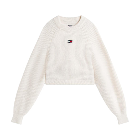 Antique White - Front - Tommy Jeans Womens-Ladies Badge Raglan Long-Sleeved Sweater Top