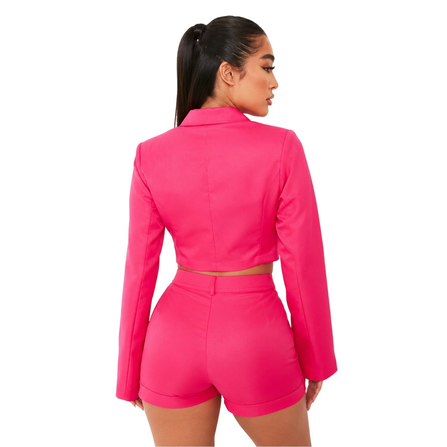 Pink - Back - Missy Empire Womens-Ladies Zip Front Tailored Bell Sleeve Jacket