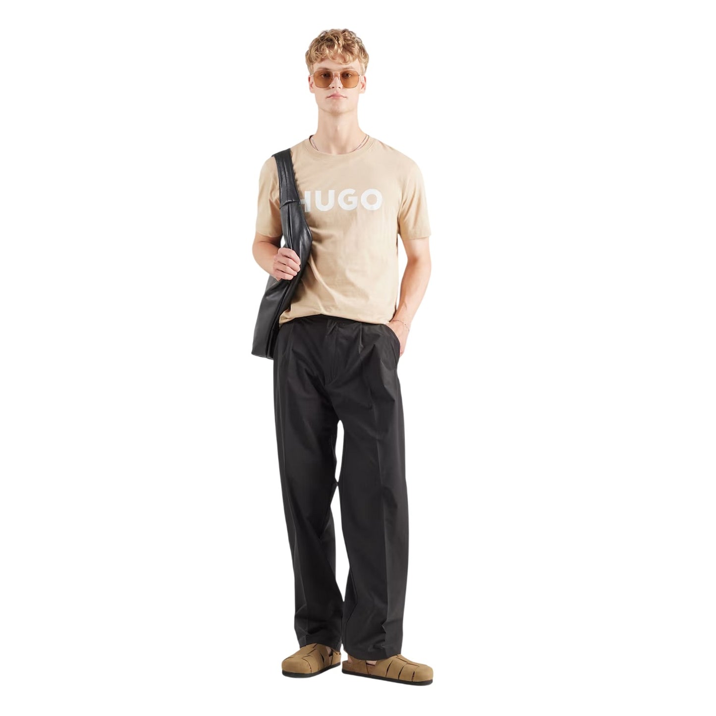Beige - Lifestyle - Hugo Mens Logo Regular T-Shirt
