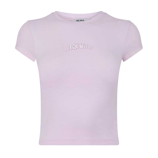 Pink - Front - Jack Wills Womens-Ladies Lettering Cropped Slim T-Shirt
