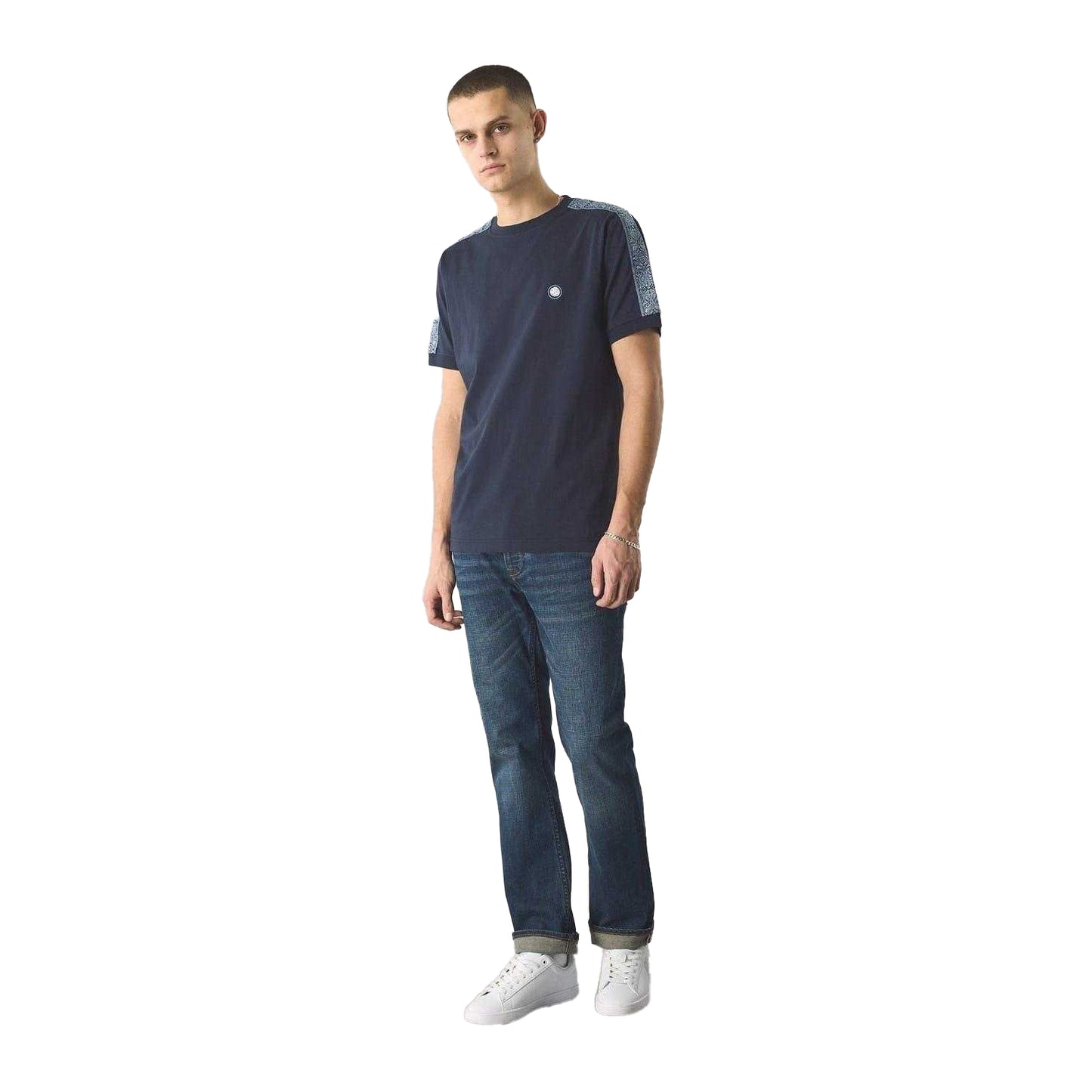 Navy - Lifestyle - Pretty Green Mens Paisley Taped T-Shirt