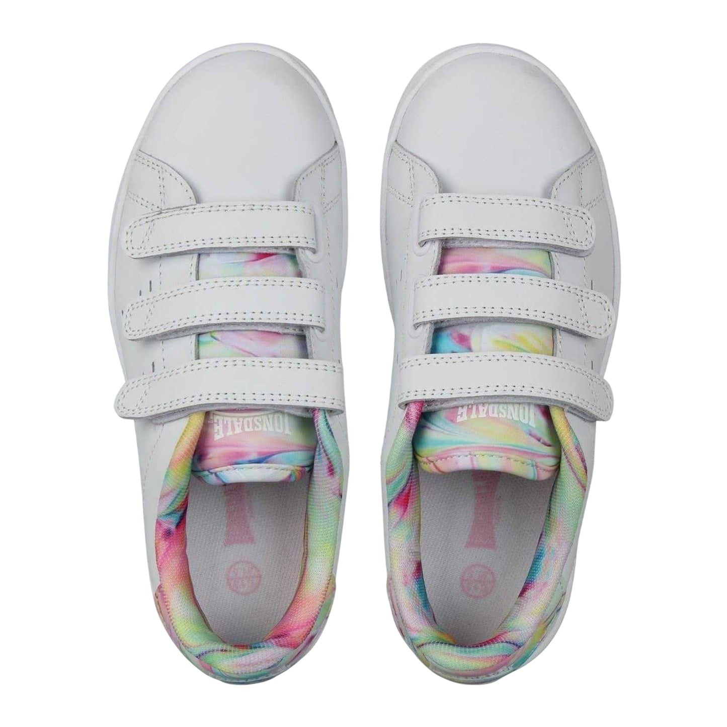 White-Green-Black - Lifestyle - Lonsdale Childrens-Kids Leyton Leather Hook and Loop Flat Trainers