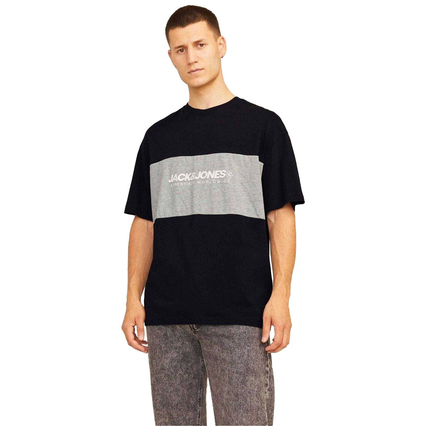 Black - Lifestyle - Jack And Jones Mens Colour Block Drop Shoulder T-Shirt