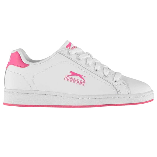 White-Cerise - Front - Slazenger Childrens-Kids Ash Leather Flat Trainers