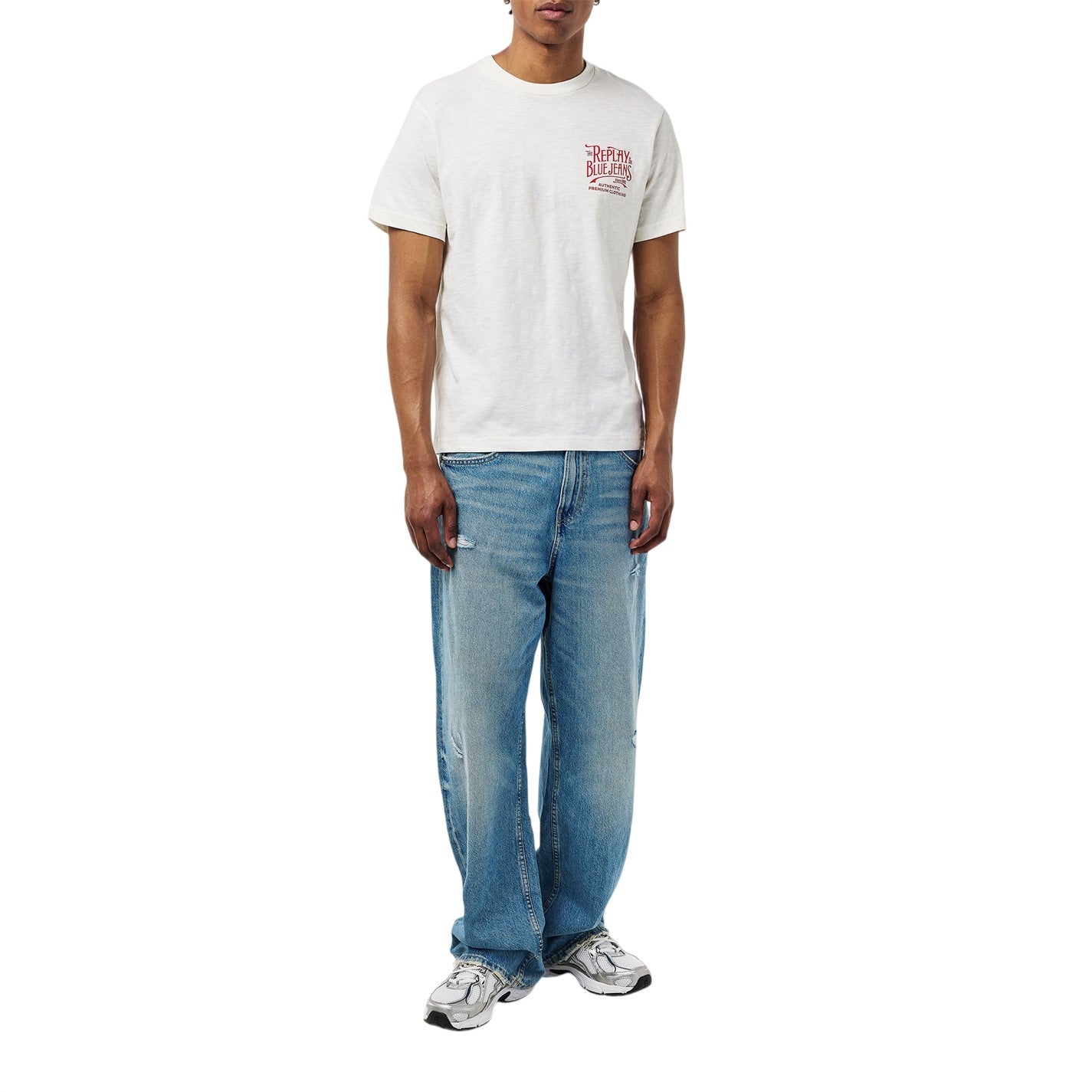 White - Pack Shot - Replay Mens Back Jeans Logo T-Shirt