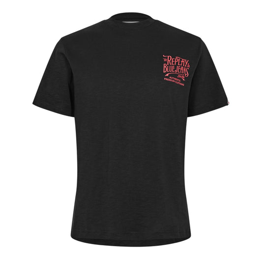 Black - Front - Replay Mens Back Jeans Logo T-Shirt