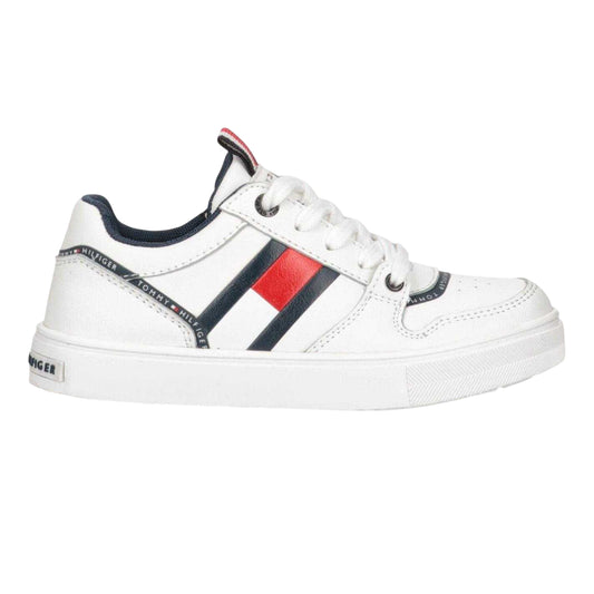 White - Front - Tommy Hilfiger Childrens-Kids Flag Flat Trainers
