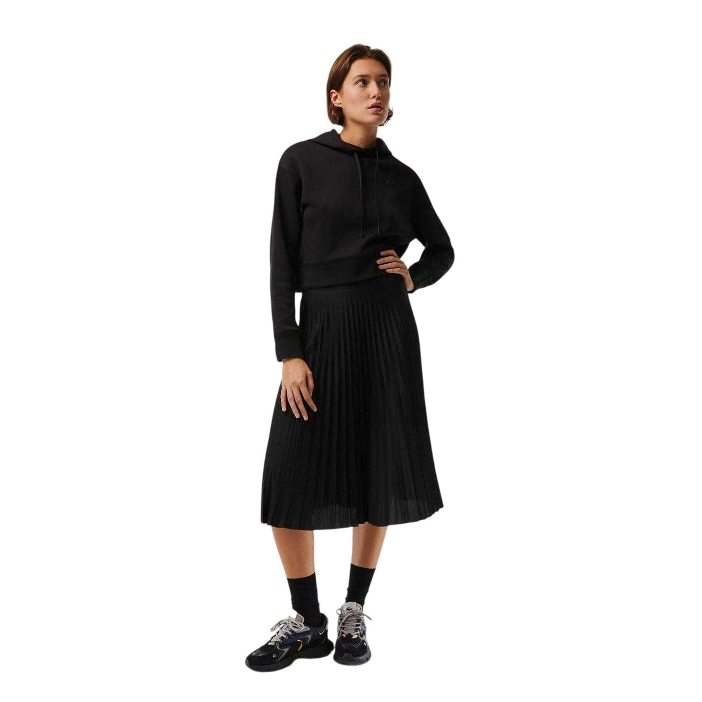 Black - Side - Lacoste Womens-Ladies Pleated Midi Skirt