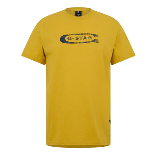 Lemon Yellow - Front - G-Star Mens Distressed Logo Regular T-Shirt