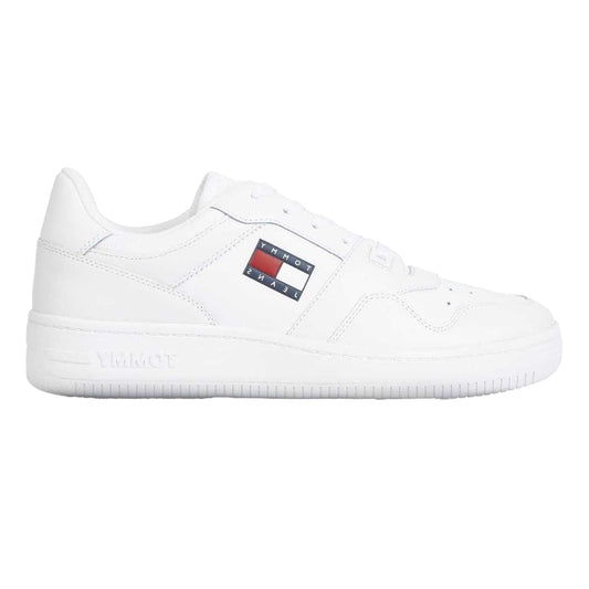 White - Front - Tommy Jeans Mens Leather Basketball Cupsole Trainers
