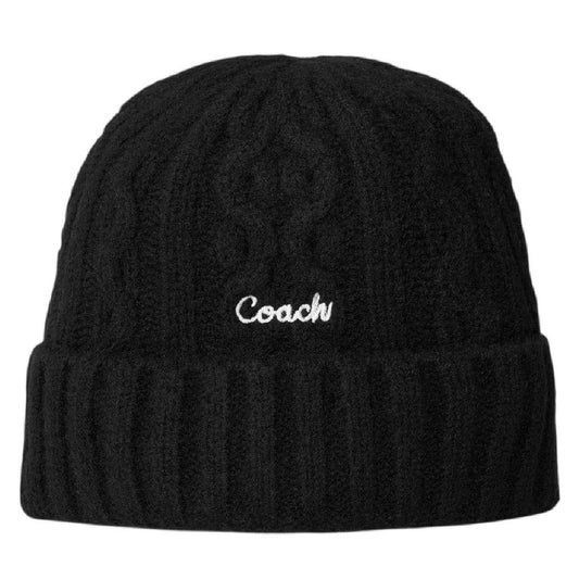 Black - Front - Coach Womens-Ladies Cable Knit Beanie