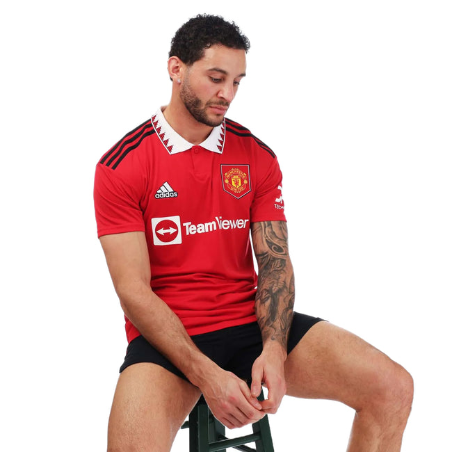 Red - Side - Adidas Mens 2022-23 Manchester United FC Home Jersey