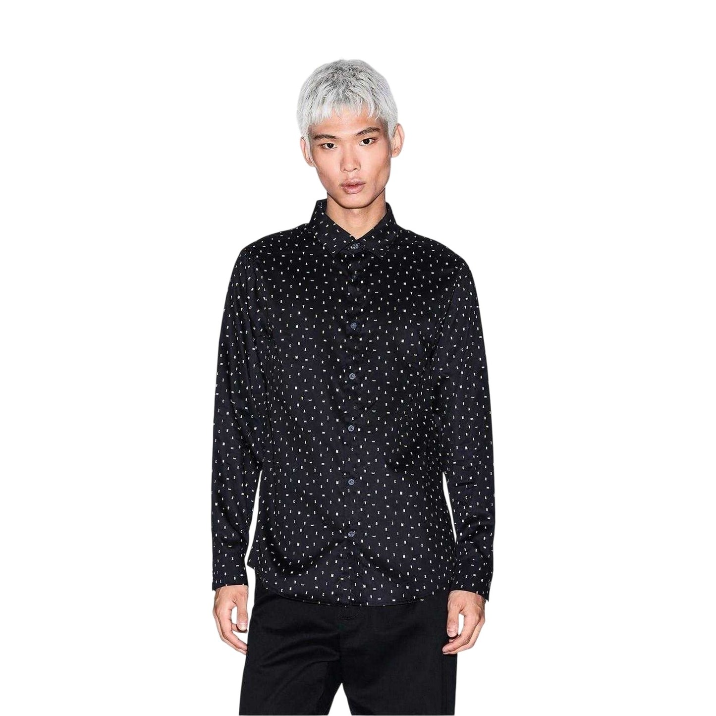 Black - Side - Armani Exchange Mens Polka Dot Long-Sleeved Shirt