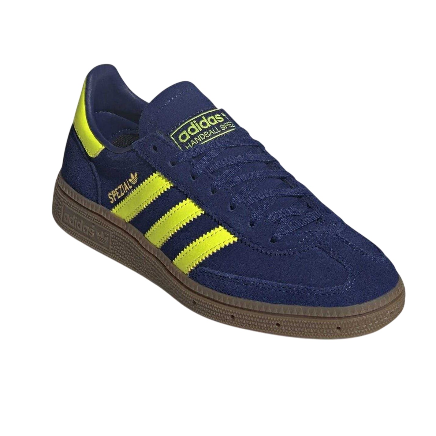 Blue-Yellow - Close up - Adidas Childrens-Kids Handball Spezial Cow Suede Trainers