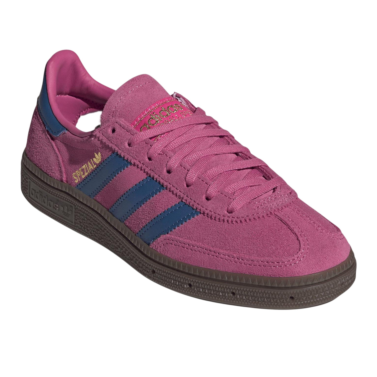 Shock Pink-Blue - Close up - Adidas Childrens-Kids Handball Spezial Cow Suede Trainers