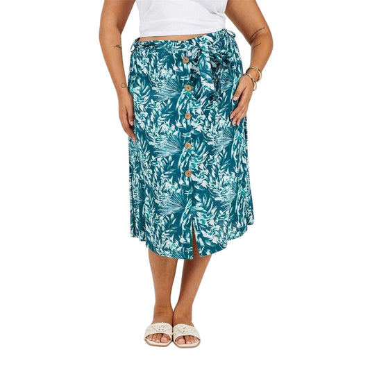 Green Leaf - Front - Brave Soul Womens-Ladies Tropical Plus Midi Skirt