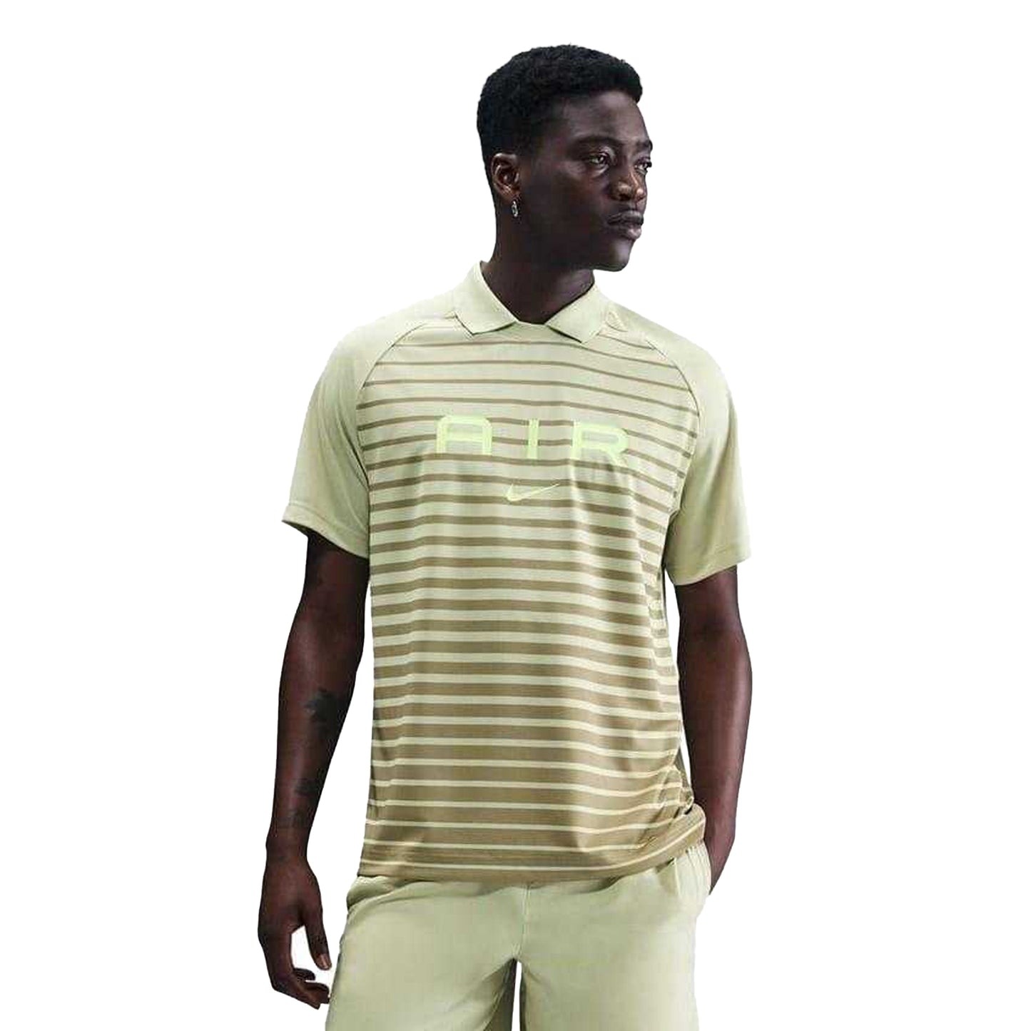 Olive Green - Side - Nike Mens Air Swoosh Stripes Polo Shirt