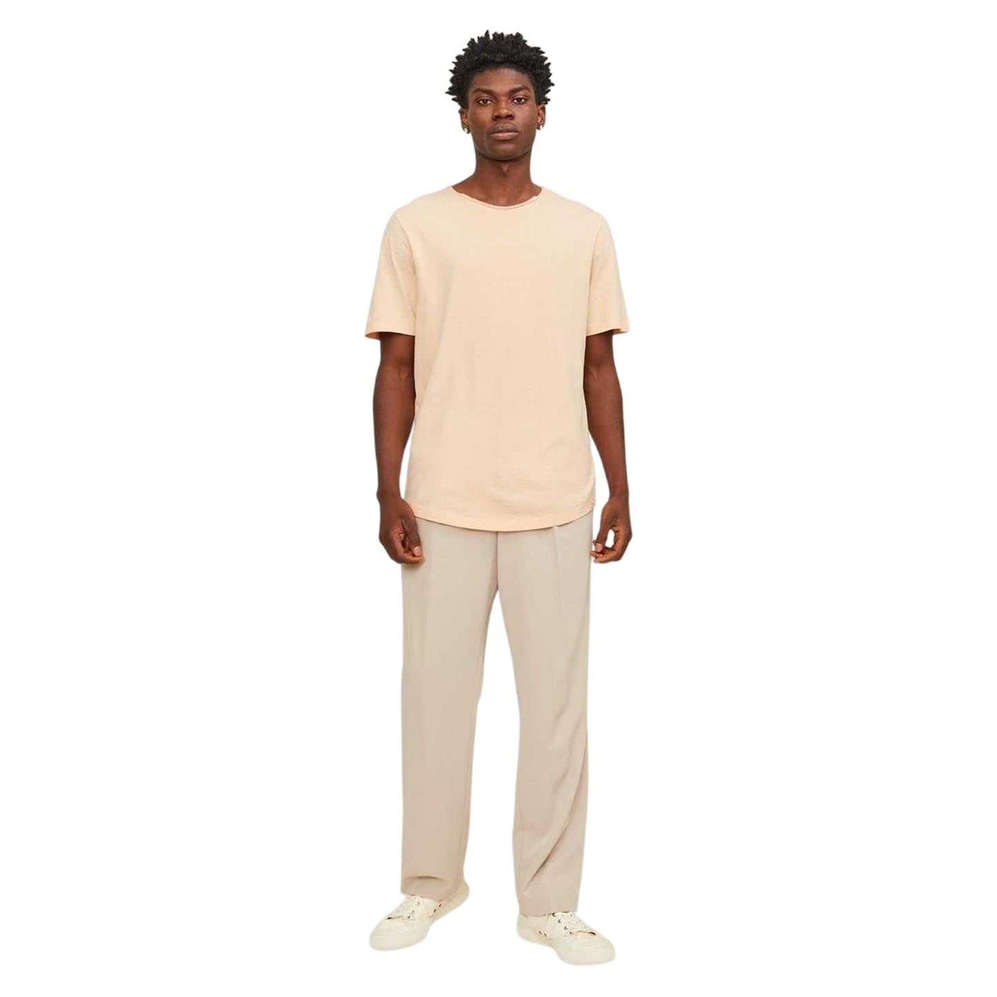 Apricot - Side - Jack And Jones Mens Plain Crew Neck Regular T-Shirt