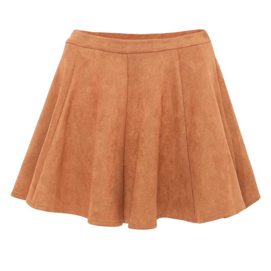 Tan - Front - I Saw It First Womens-Ladies Faux Suede Pleated Skater Skirt