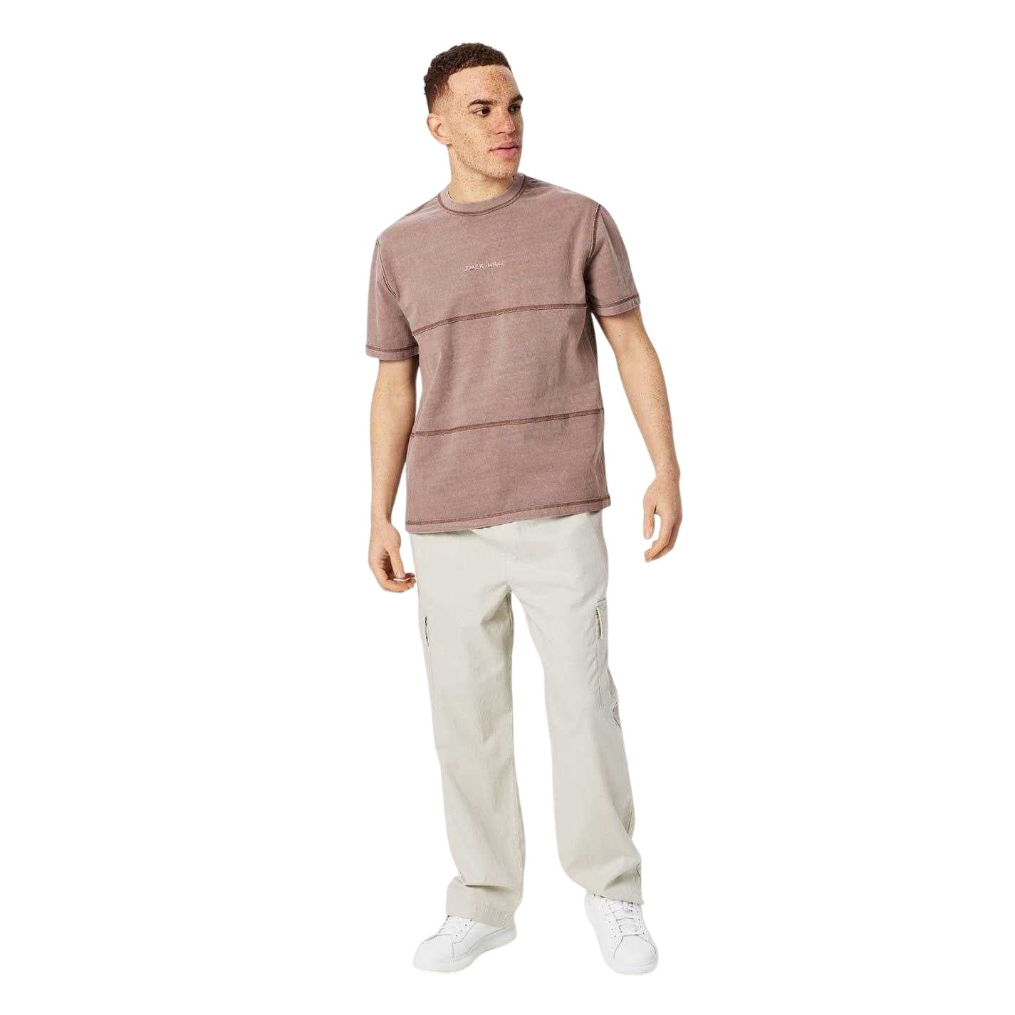 Brick - Pack Shot - Jack Wills Mens Contrast Striped Garment Dyed T-Shirt