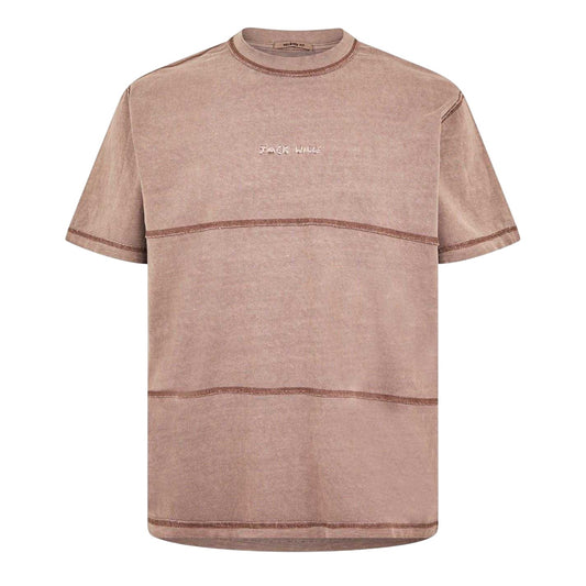 Brick - Front - Jack Wills Mens Contrast Striped Garment Dyed T-Shirt