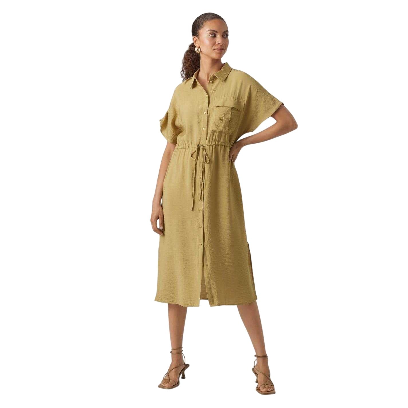 Khaki - Lifestyle - Vero Moda Womens-Ladies Iris Collared Midi Shirt Dress