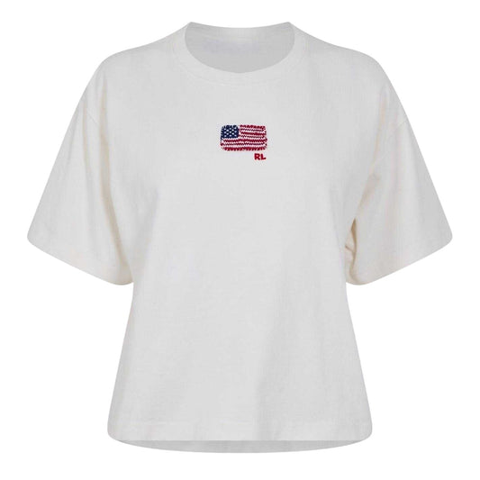 White - Front - Ralph Lauren Womens-Ladies Polo Flag Regular T-Shirt