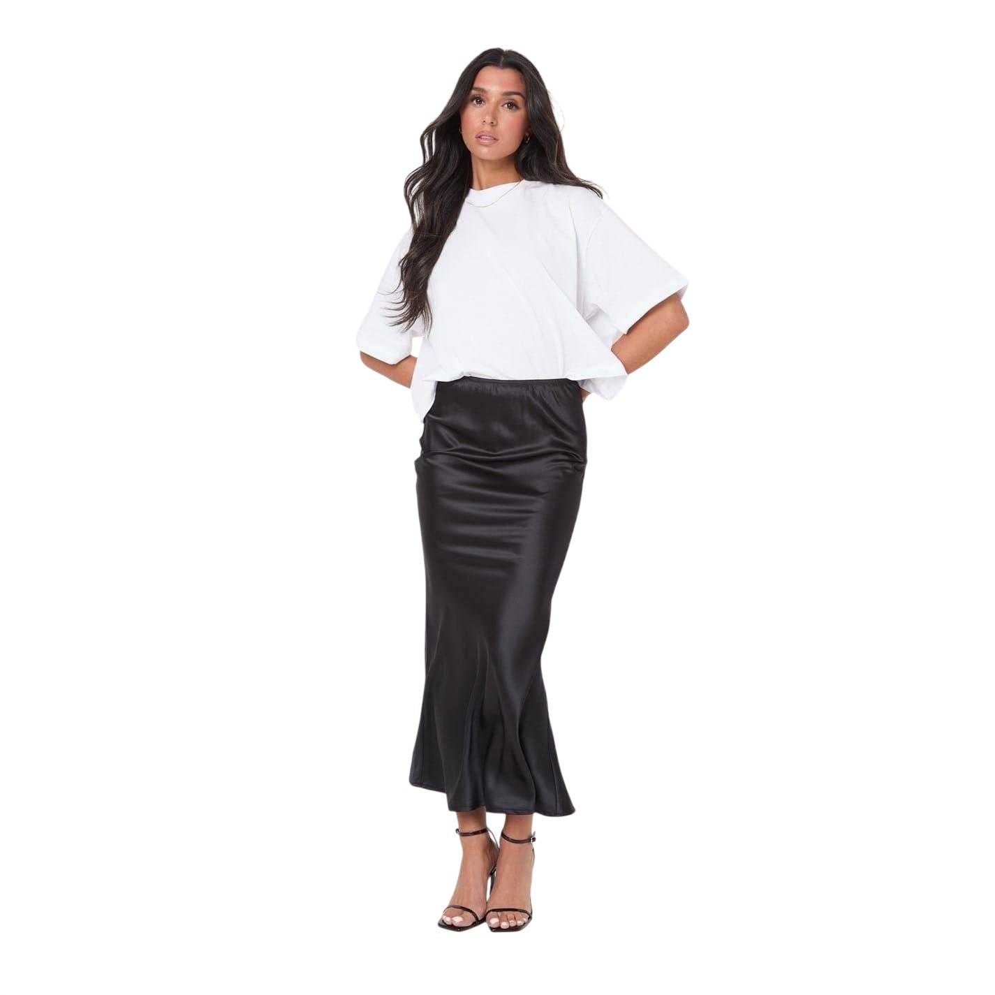 Black - Lifestyle - I Saw It First Womens-Ladies Satin Maxi Skirt