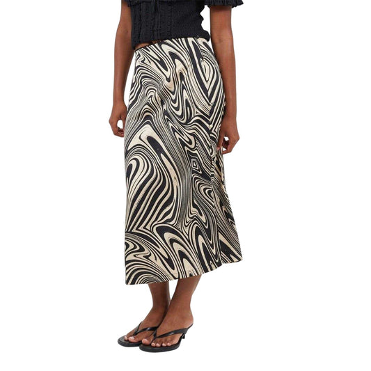 Black - Front - Brave Soul Womens-Ladies Swirl Print Midi Skirt