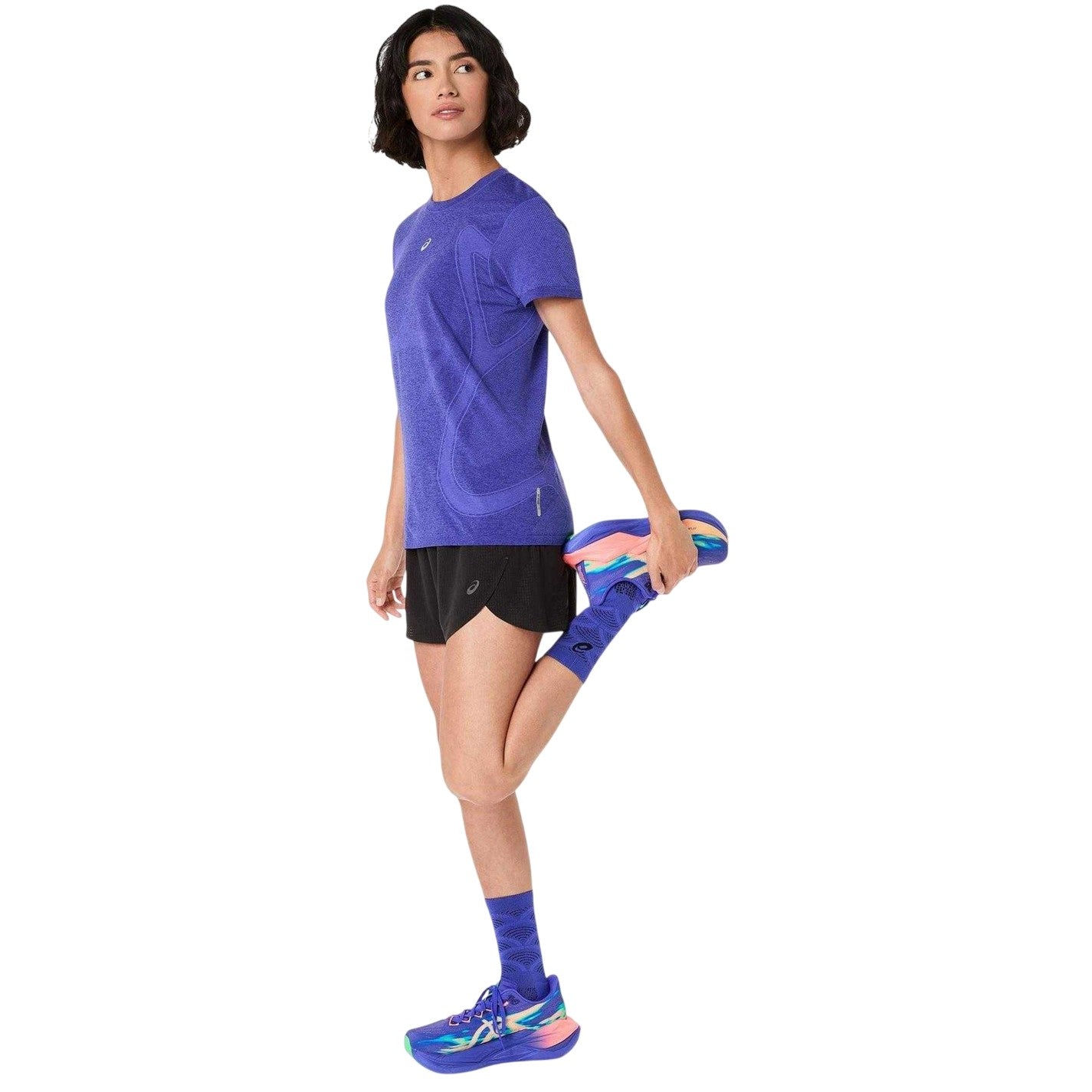 Black - Lifestyle - Asics Womens-Ladies Logo Split Hem Running Shorts